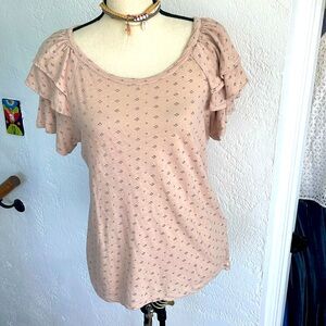 Current Elliott NWT Ruffle Road The Slouchy Scoop Tee Boxy Top color Rose Small